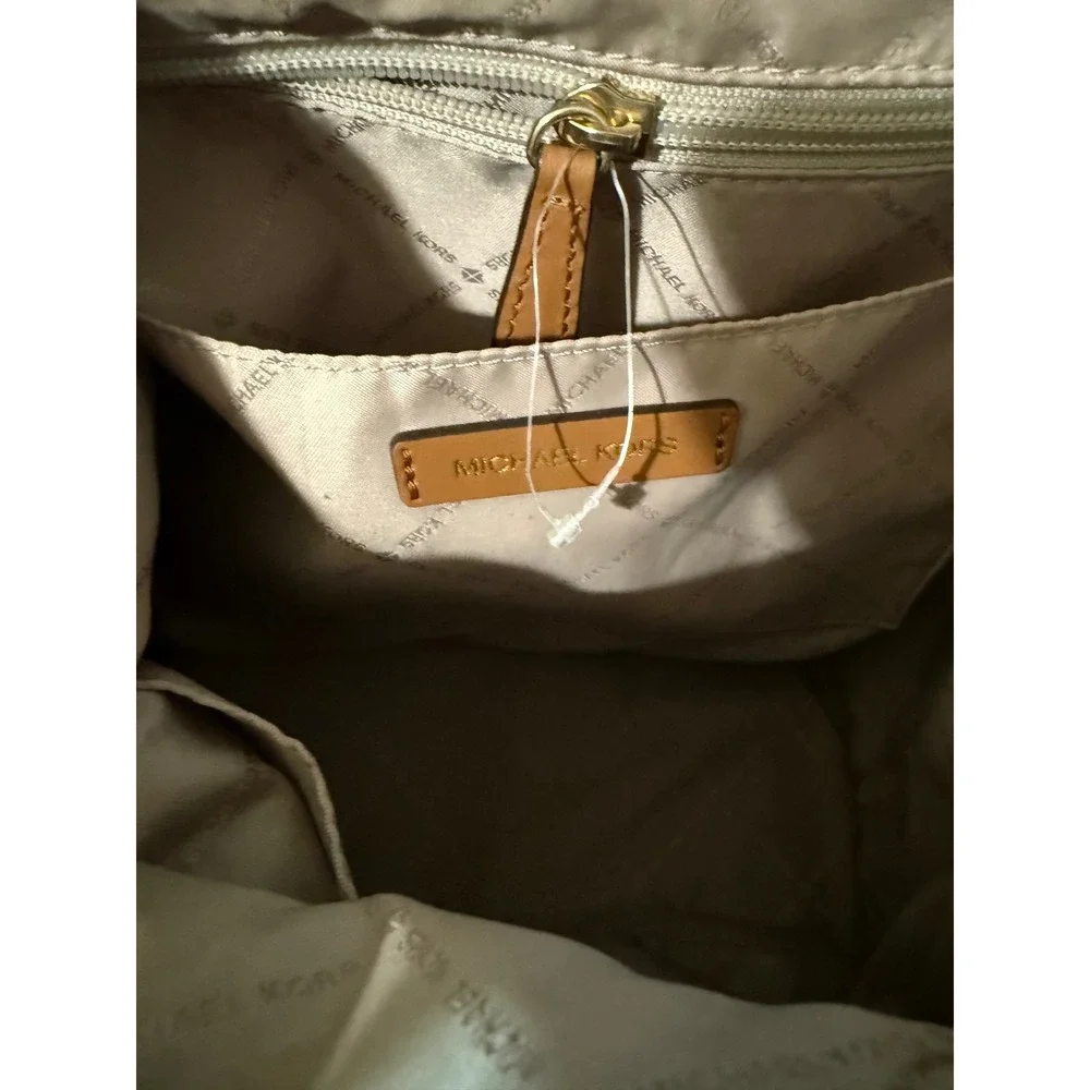 Michael Kors Abbey Cargo Backpack Womens Large Brown NWOTMonogram Leather Trim